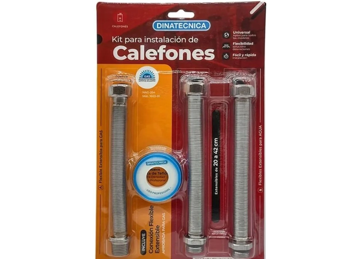 FLEXIBLE GAS APROB KIT CALEFON DINATECNICA  (1.flex gas ext+2,agua ext 42cm+teflon)41011