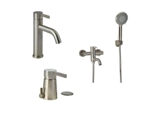 MONOCOMANDO  BA&Ntilde;O PEIRANO STEEL ACERO (duch ext+lav bajo + bid) 70205+60205+83205