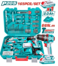 KIT TALADRO 20V+165 ACCESORIOS  TOTAL (INCLUYE BATERIA Y CARGADOR )