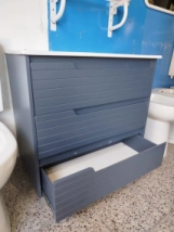 VANITORY LAQUEADO 80 NOVA RAYAS PIE GRIS 3 CAJONES TELESCOPICAS M813GRIS (SIN BACHA)