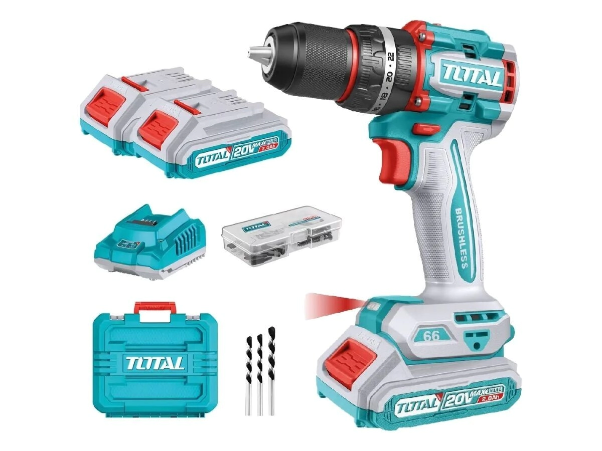 TALADRO INALAMBRICO 20 V TOTAL INDUSTRIAL TDLI20668-4 (MALETIN C/2BATERIA)
