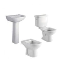 COMBO LOZA FERRUM BARI 5 PIEZAS (INODORO LARGO + MOCHILA + BIDET 3 PERFORACIONES+LAVATORIO 3 PERFORA