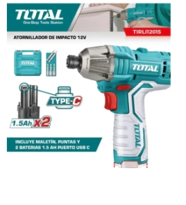 ATORNILLADOR INALAMBRICO DE IMPACTO 12 V 1/4 TOTAL INDUSTRIAL TIRLI2015 (MALETIN C/2BATERIA)