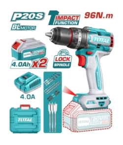 TALADRO INALAMBRICO PERCUTOR 20 V TOTAL INDUSTRIAL TIDLI20968-4  (MALETIN C/2BATERIA)