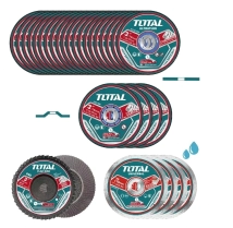 DISCO DE CORTE PARA MINI AMOLADORA DE 76 MM  30 Pcs COMBINADA TOTAL (2-FLAPER-4-DESBASTE-4 DE WIDIA-