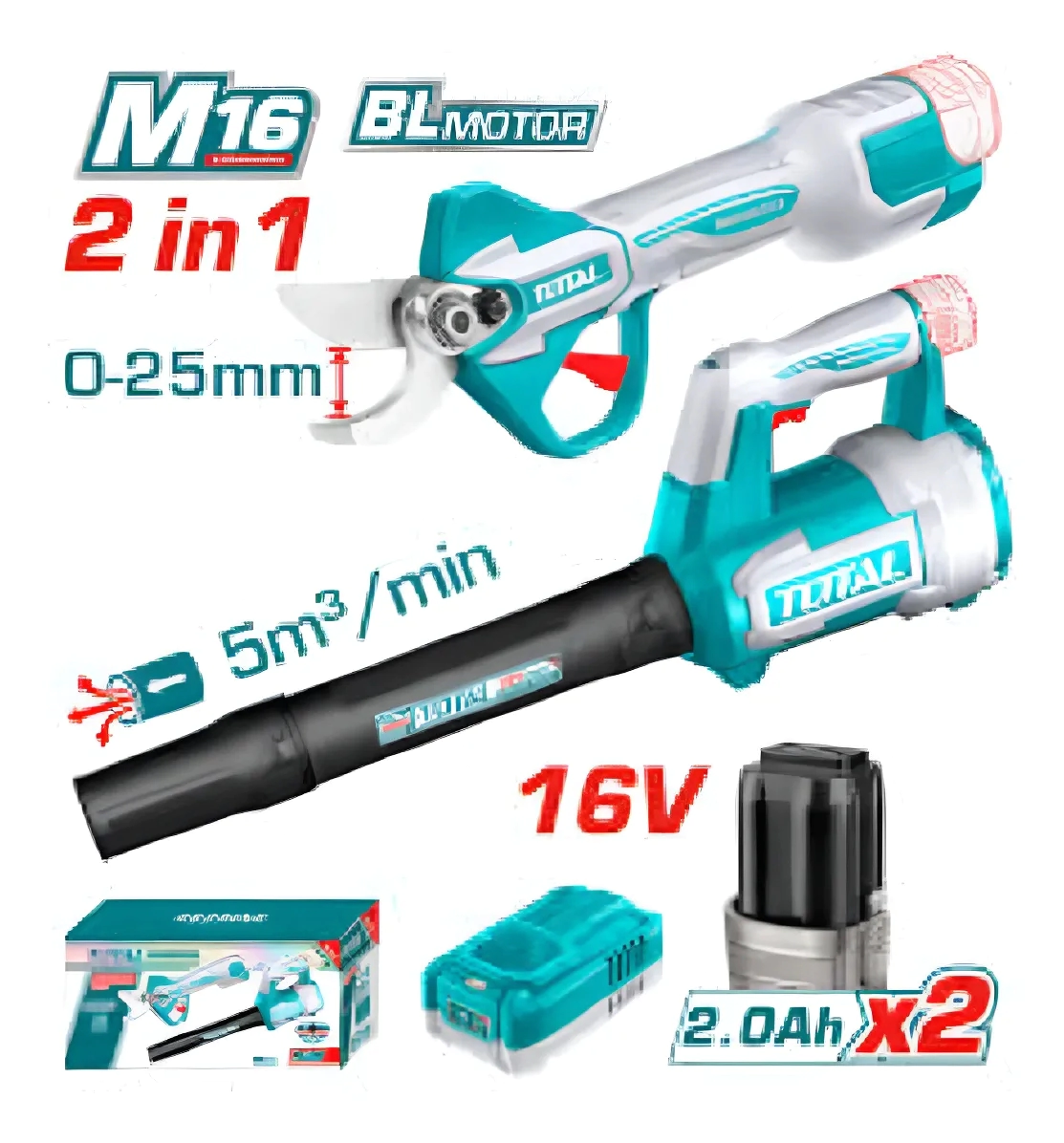 KIT TIJERA DE PODA INALAMBRICO + SOPLADOR DE HOJA  INALAMBRICA (CARGADOR Y BATERIA)