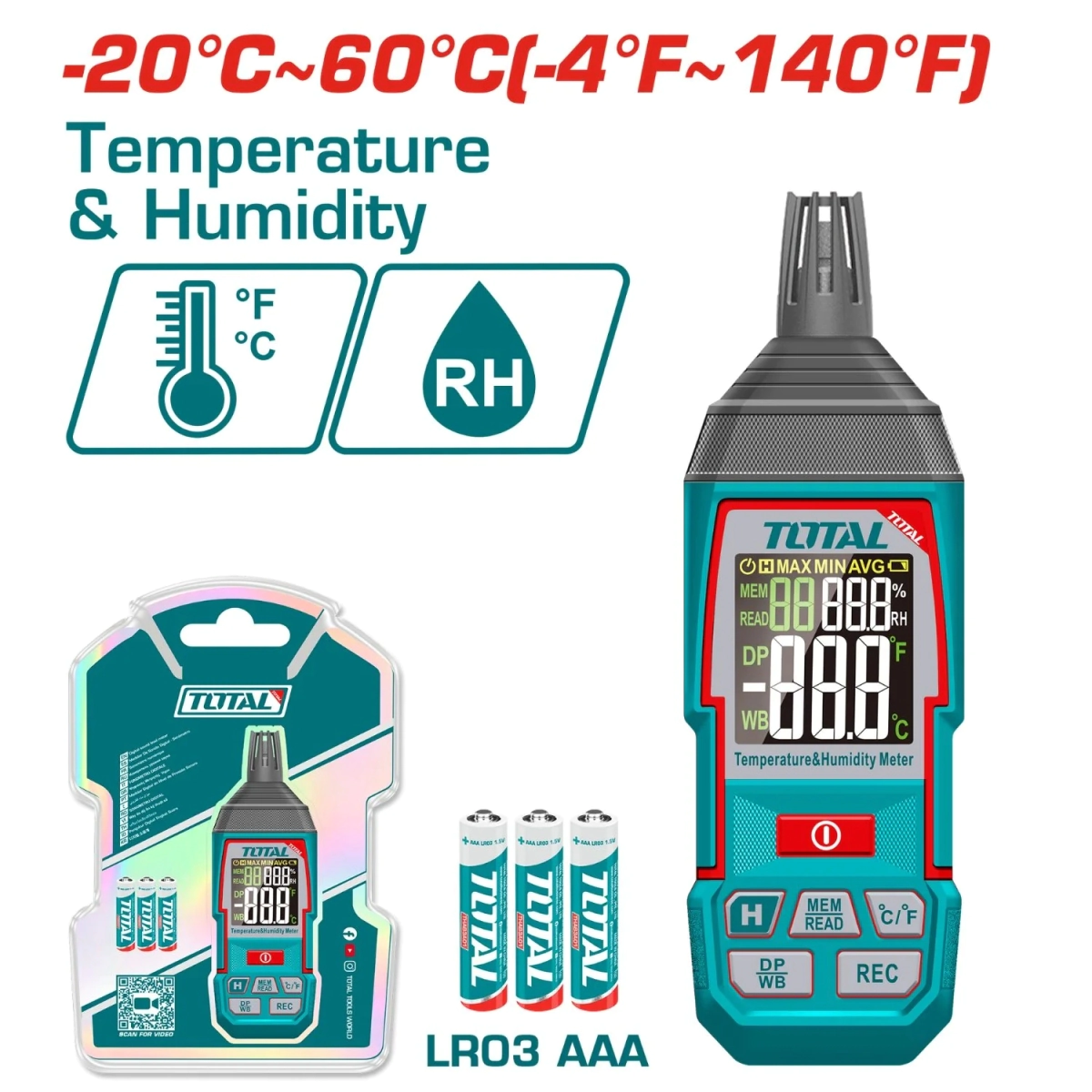 DETECTOR DE HUMEDAD AMBIENTE DIGITAL (HIGROMETRO) TOTAL TETHT031