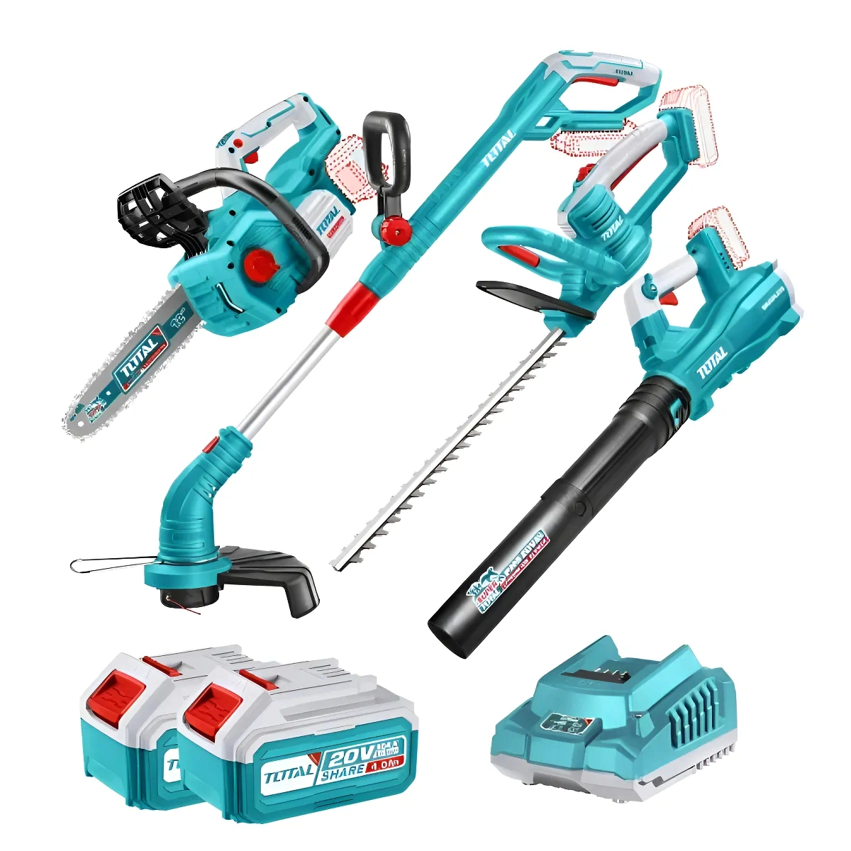 KIT MOTOSIERRA+BORDEADORA+CORTACERCO+SOPLADOR DE HOJAS TOTAL TOSLI250496-4