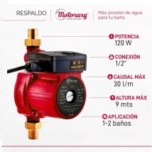 BOMBA PRESURIZADORA  MOTORARG  MINI 120W TIP-1 ROJA   **HASTA 1 BAÑO**  Alt Max 9mt 1800L/H  Conexio