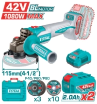 AMOLADORA INALAMBRICA 42V BL 1080W 115mm INDUSTRIAL TOTAL TAGLI4108112-4 (MALETIN, CARGADOR,&nbsp;Y&nbsp;2&nbsp;BAT