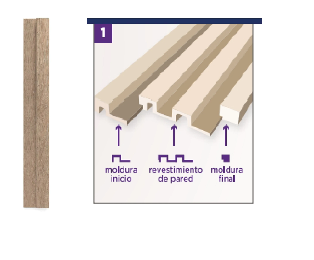 PLACA WALL PANEL WIDE MOLDURA INICIO 62 X 21MMX2,75  ATRIM ROBLE OSCURO COD : 7557E  PARA EL MODELO