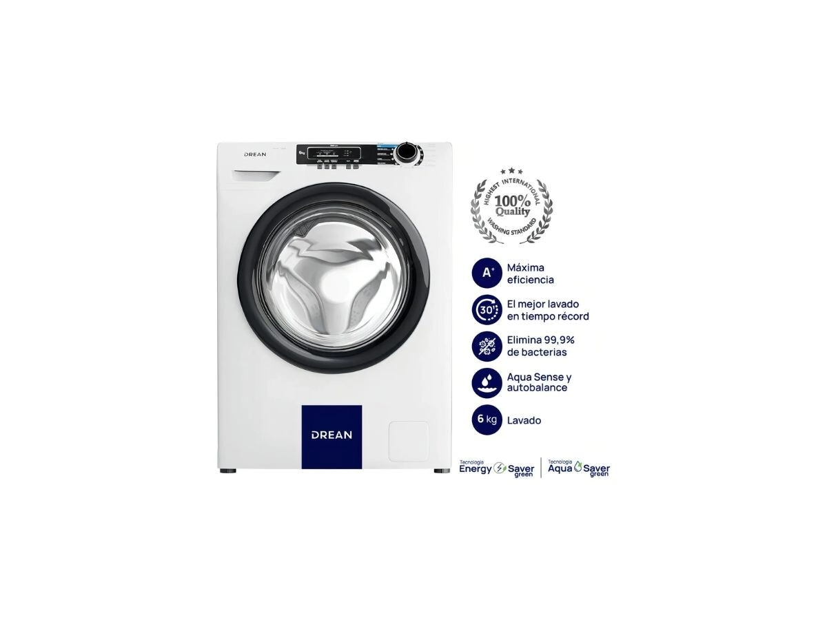 LAVARROPA DREAN AUTOMATICO inverter FRONTAL LCFDR0608LB blanco 6kg/800rpm