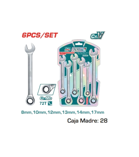 LLAVES COMBINADAS 6 pcs RATCHET CRIKER THT102RK566 TOTAL INDUSTRIAL