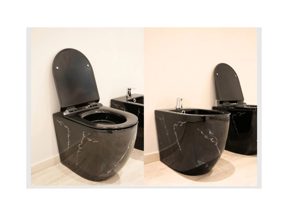 COMBO LOZA 2PIEZAS ATTIUM PIETRA NEGRO INODORO CORTO+BIDET 1A C/TABLA CAIDA AMORTIGUADA *5%