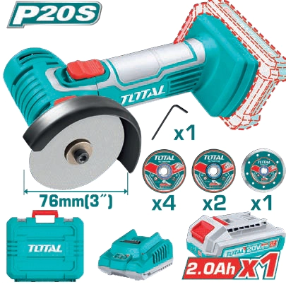 AMOLADORA  INALAMBRICA  MINI 76MM  20V  (CON BATERIA Y  CARGADOR ) TOTAL TAGLI76012-4