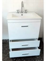 VANITORY LAQUEADO 60 AMUBE BLANCO, 1 PUESRTA Y 2 CAJONES, CON BACHA DE LOZA