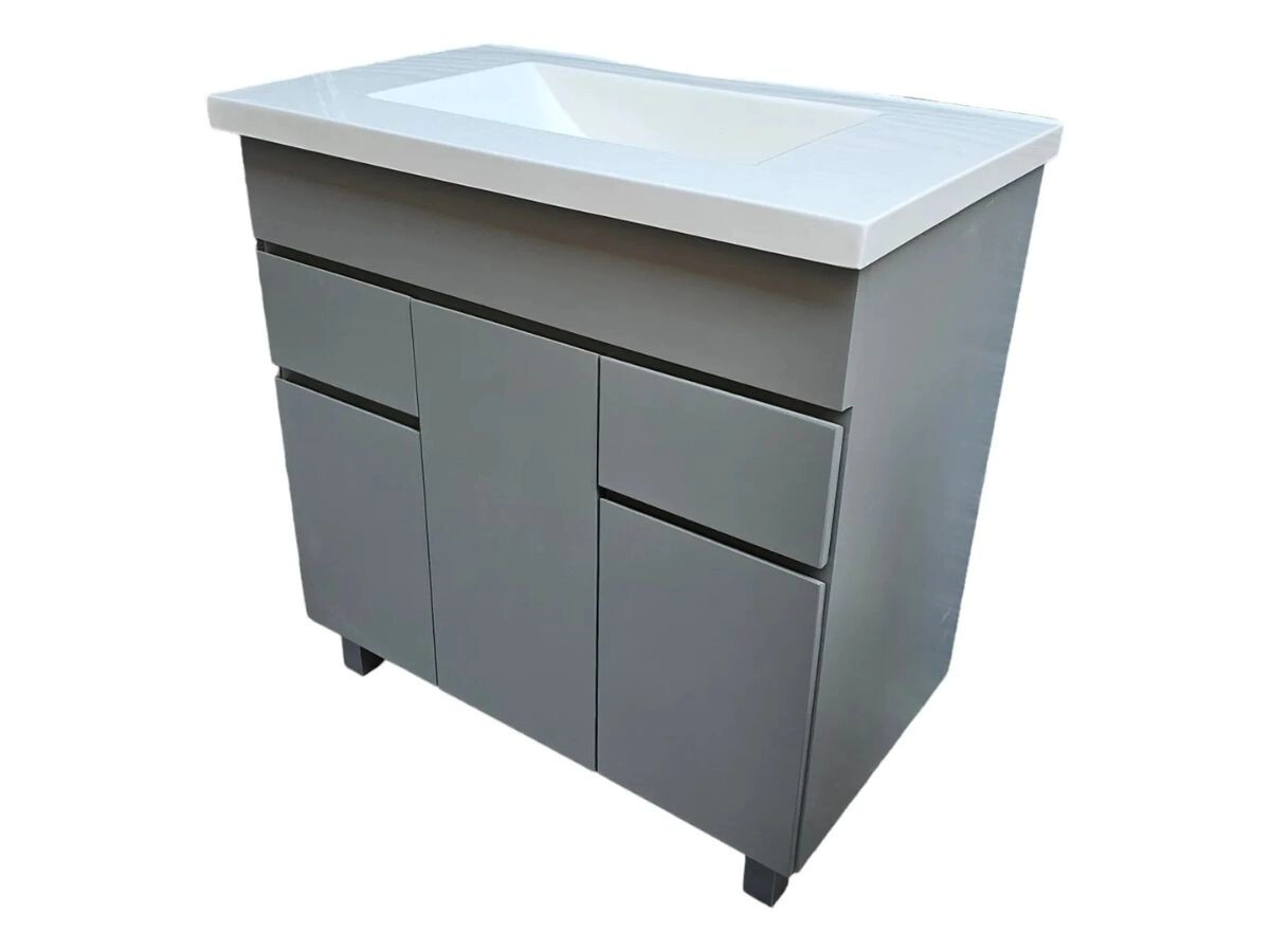 VANITORY LAQUEADO 80 NOVA PIE MARAL M802 3p,2caj  GRIS S/manija corte a 45RECTO