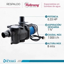 BOMBA PARA PISCINA  MINIPOOL33 PEARL  0,33 HP  **Hasta 40.000** Conexion 1-1/2 Caudal Max 7000 Altur