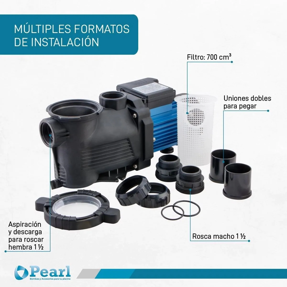 BOMBA PARA PISCINA  MINIPOOL50 PEARL 0,50 HP  **Hasta 60.000** Conexion 1-1/2 Caudal Max 10200 Altur