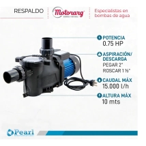 BOMBA PARA PISCINA  MINIPOOL75 PEARL 0,75hp **Hasta 70.000** Conexion 1-1/2 Caudal Max 15.000 Altura