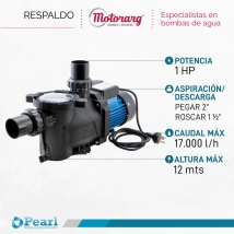 BOMBA PARA PISCINA  MINIPOOL100 PEARL  1hp **Hasta 100.000** Conexion 1-1/2 Caudal Max 17.000 Altura