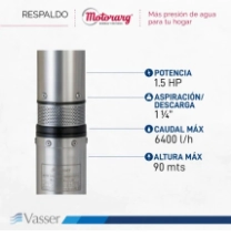 BOMBA SUMERGIBLE VASSER 4" BS4-150-2A 1.5 HP Caudal Maximo 6400 L/h   Alt Max 90mt  Conexion 1 1/4